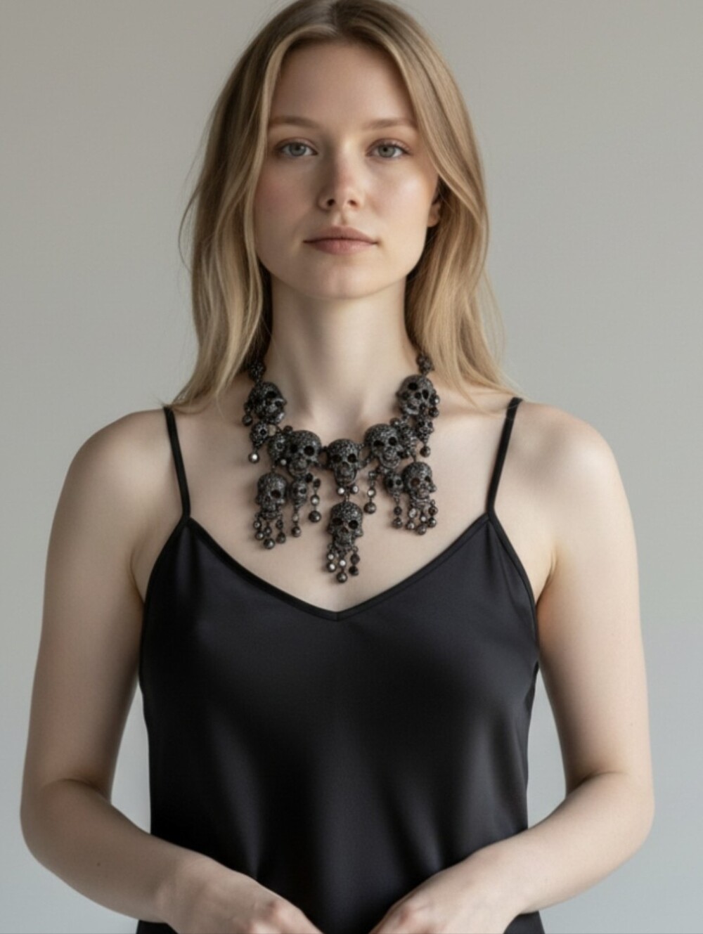🖤🔹️Natasha Heavy Multi-Skull Statement Drop Necklace Halloween Goth Punk Emo